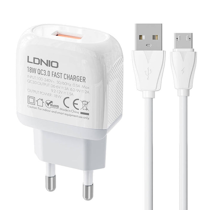 Адаптер LDNIO A1307Q 18W с MicroUSB кабел