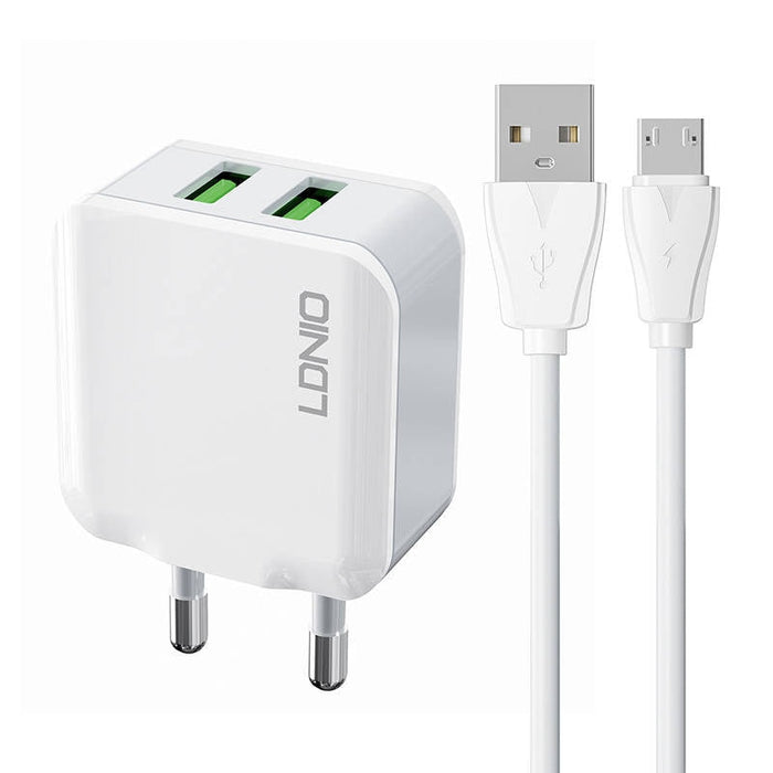 Адаптер LDNIO A2201 2USB с MicroUSB кабел