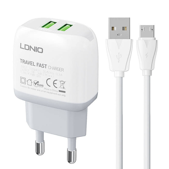 Адаптер LDNIO A2219 2USB с MicroUSB кабел