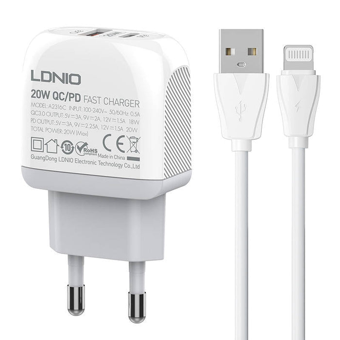 Адаптер LDNIO A2316C USB USB - C с Lightning кабел