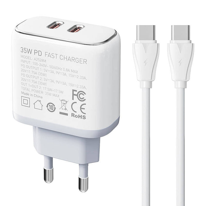 Адаптер LDNIO A2528C 2х USB - C 35W с към кабел