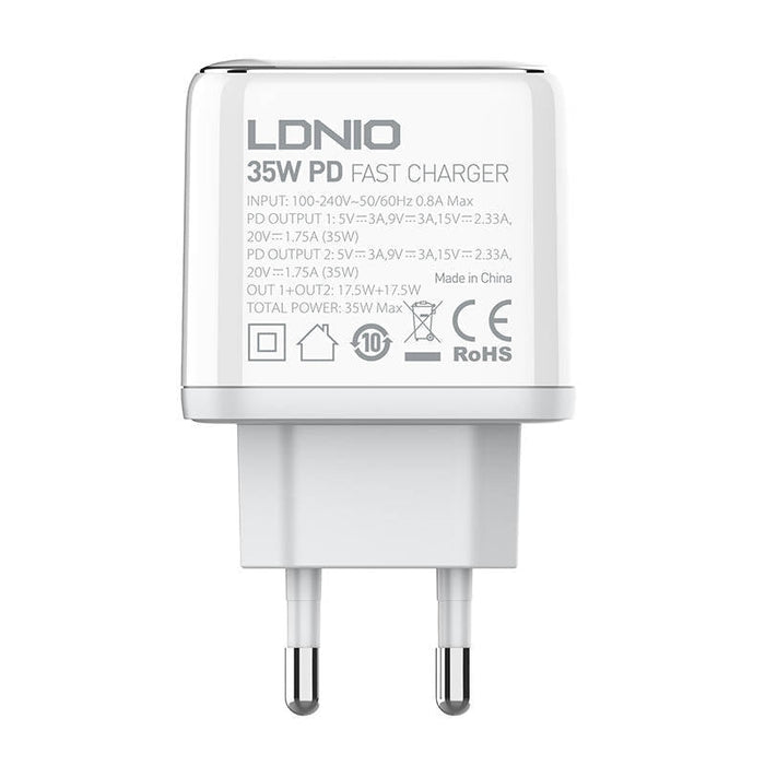 Адаптер LDNIO A2528C 2х USB - C 35W с към кабел