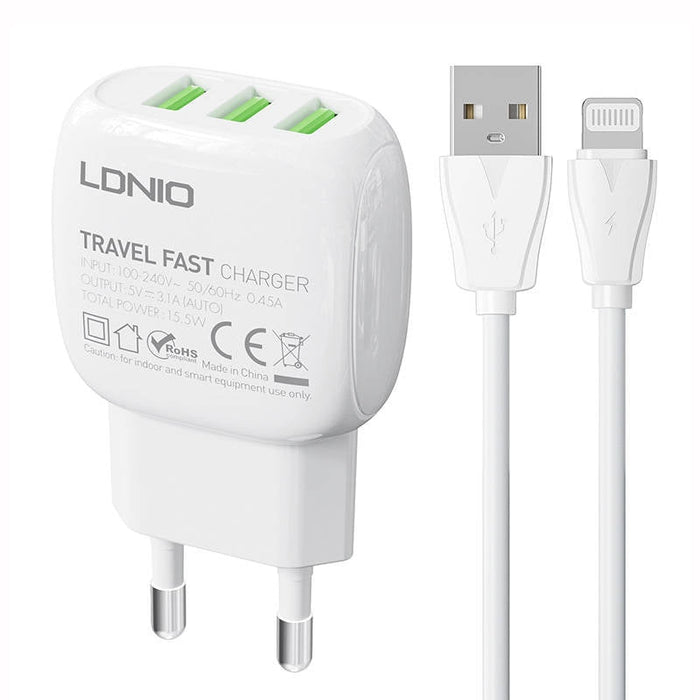 Адаптер LDNIO A3315 3USB с Lightning кабел