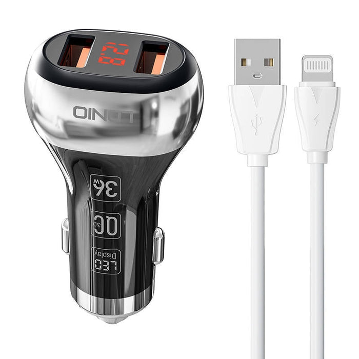 Зарядно за кола LDNIO C2 2USB с Lightning кабел