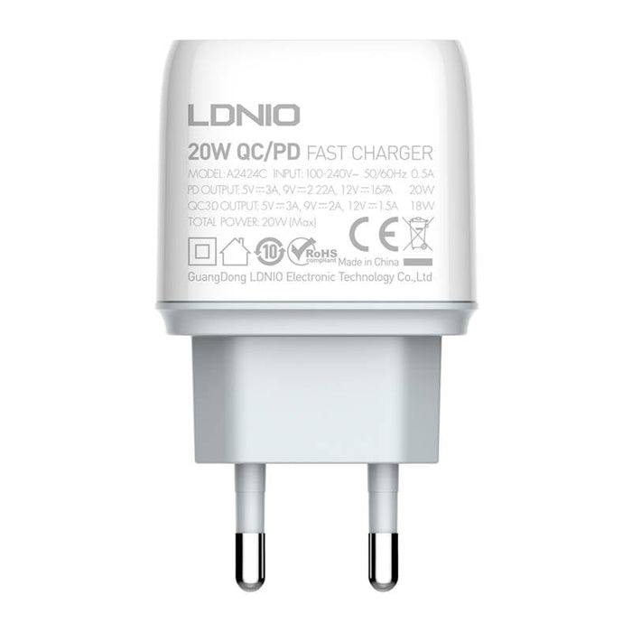 Адаптер LDNIO A2424C USB USB - C 20W с към Lightning кабел