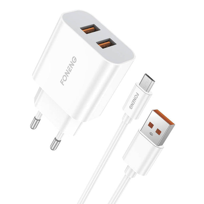 Адаптер Foneng EU45 2х USB 12W с към MicroUSB кабел