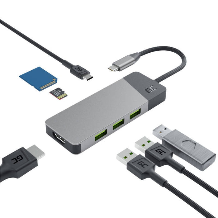 7в1 Хъб Green Cell Connect 3x USB - A 3.1 HDMI 4K 60Hz