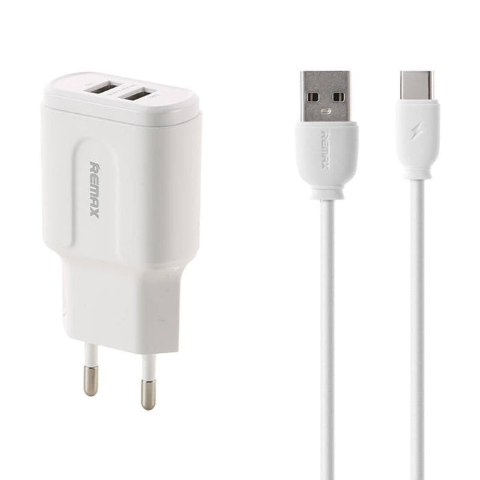 Адаптер Remax RP - U22 2x USB 2.4A бял + USB - C кабел