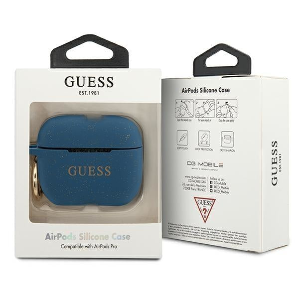 Калъф Guess Silicone Glitter за AirPods Pro син