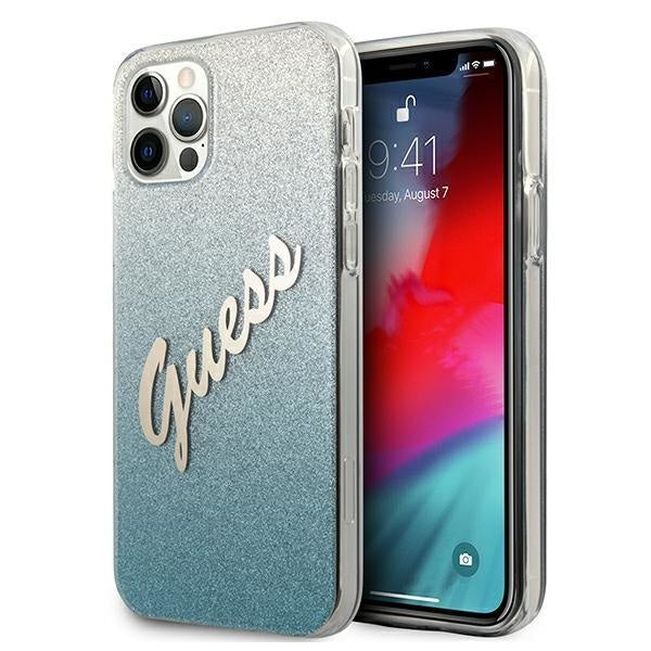 Калъф Guess Glitter Gradient Script за iPhone 12 Pro Max Син