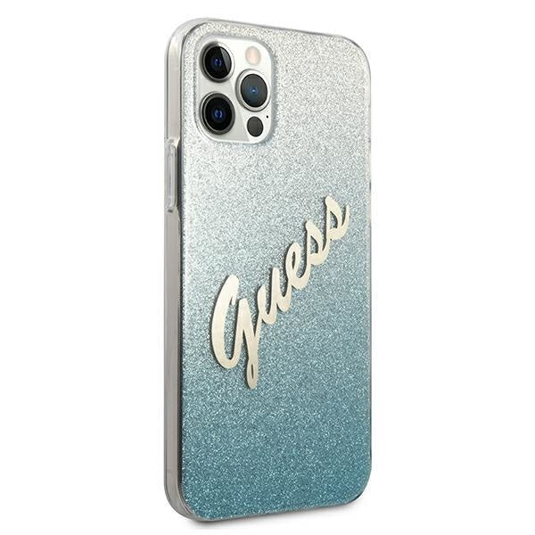 Калъф Guess Glitter Gradient Script за iPhone 12 Pro Max Син