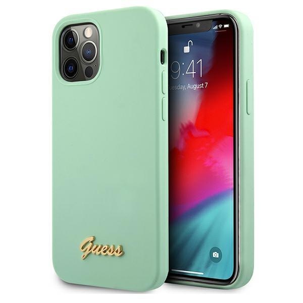 Калъф Guess Metal Logo Script за iPhone 12 Pro Мента