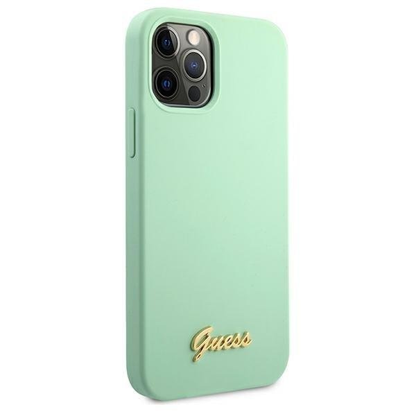 Калъф Guess Metal Logo Script за iPhone 12 Pro Мента