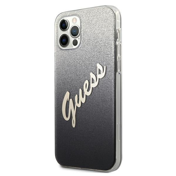 Калъф Guess Glitter Gradient Script за iPhone 12 Сив / Черен