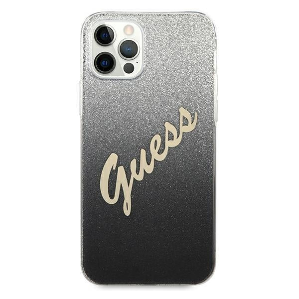 Калъф Guess Glitter Gradient Script за iPhone 12 Сив / Черен