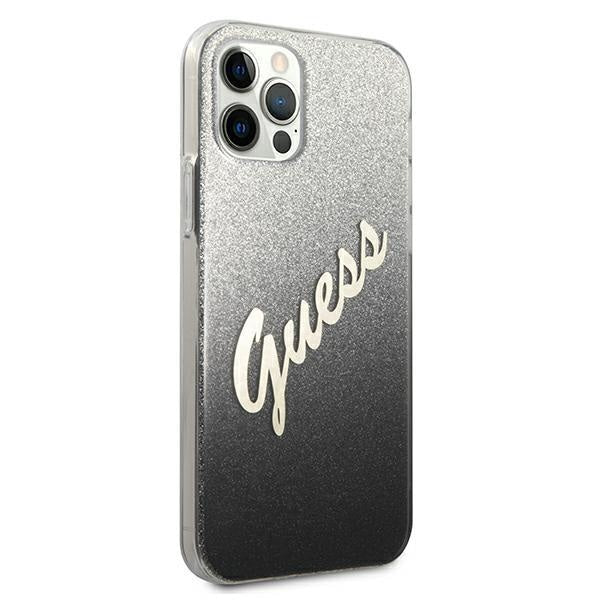 Калъф Guess Glitter Gradient Script за iPhone 12 Сив / Черен