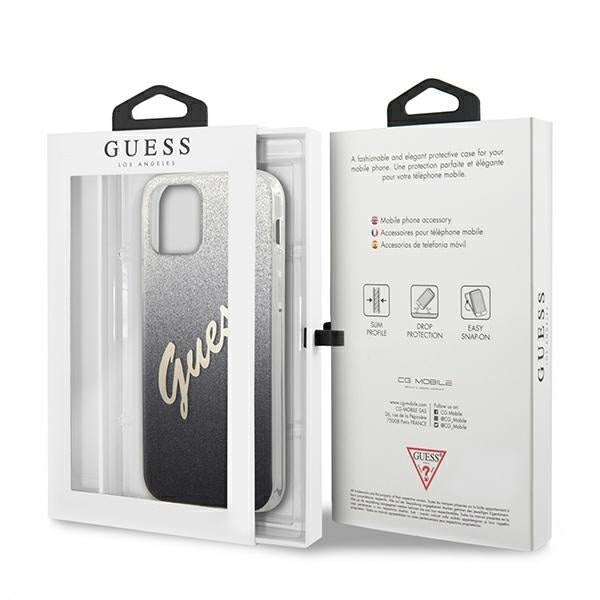 Калъф Guess Glitter Gradient Script за iPhone 12 Сив / Черен