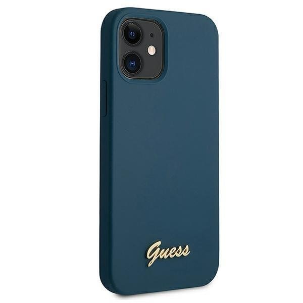 Калъф за телефон Guess Metal Logo Script iPhone 12 Mini син