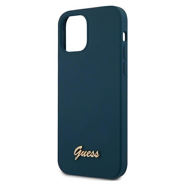 Калъф за телефон Guess Metal Logo Script iPhone 12 Mini син