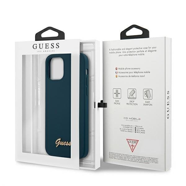 Калъф за телефон Guess Metal Logo Script iPhone 12 Mini син