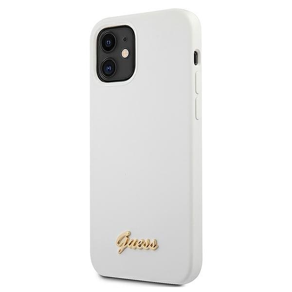 Калъф за телефон Guess Metal Logo Script iPhone 12 Mini бял