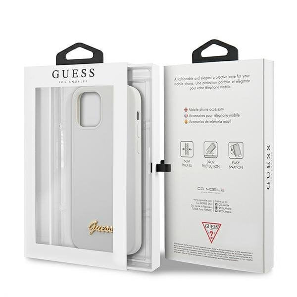 Калъф за телефон Guess Metal Logo Script iPhone 12 Mini бял