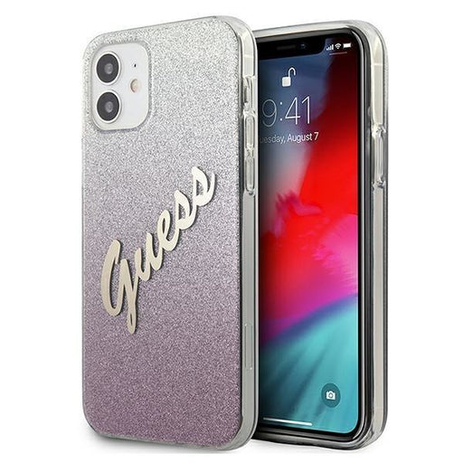 Калъф Guess Glitter Gradient Script за iPhone 12 Мini Розов