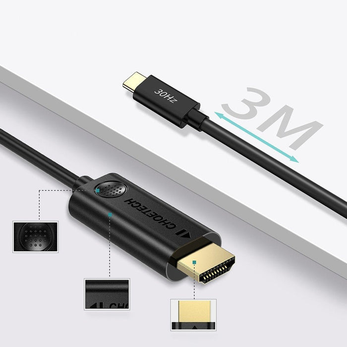 Кабел Choetech XCH - 0030 USB - C към HDMI 4K 30Hz 3m черен