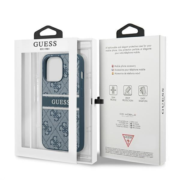 Калъф Guess 4G Printed Stripe за Apple iPhone 13 Pro Син