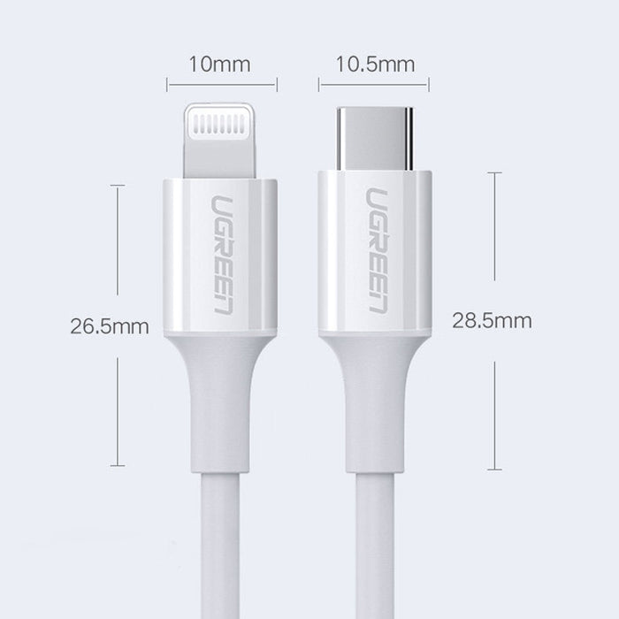 Кабел UGREEN US171 Mfi USB - C към Lightning 3A 2m бял