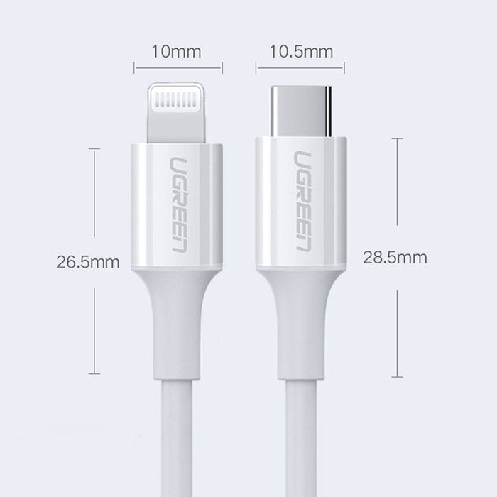 Кабел UGREEN US171 USB - C към Lightning 3A 0.25m бял