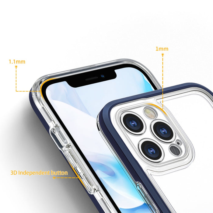 Прозрачен кейс 3в1 за iPhone 12 Pro с гел рамка син