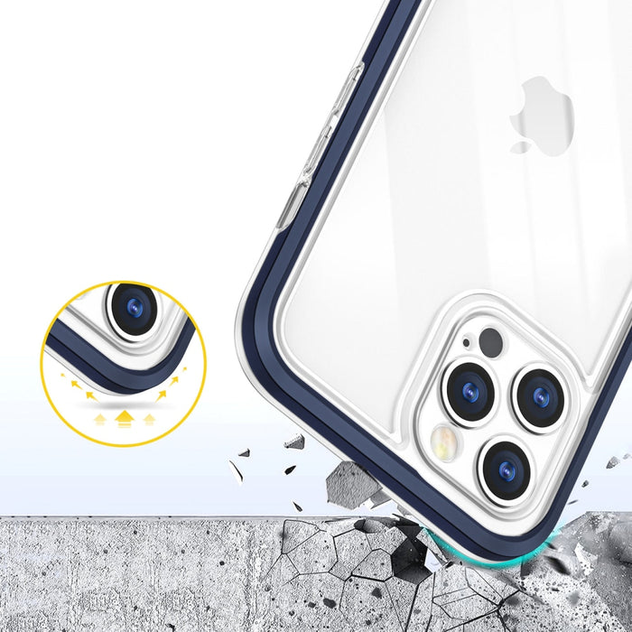 Прозрачен кейс 3в1 за iPhone 12 Pro с гел рамка син