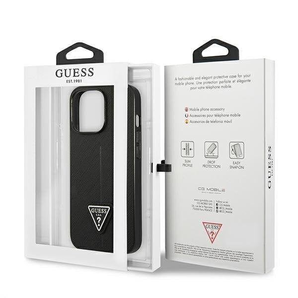 Гръб Guess PU Saffiano Triangle за iPhone 13 Pro Черен