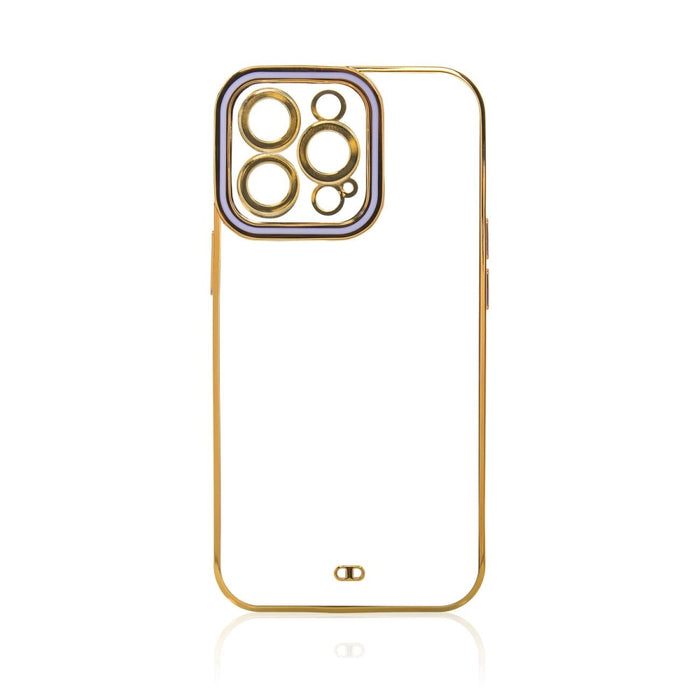 Дизайнерски кейс за iPhone 13 Gold с гел рамка лилав