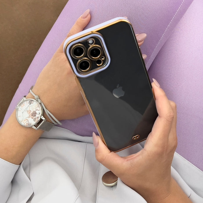 Дизайнерски кейс за iPhone 13 Gold с гел рамка бял