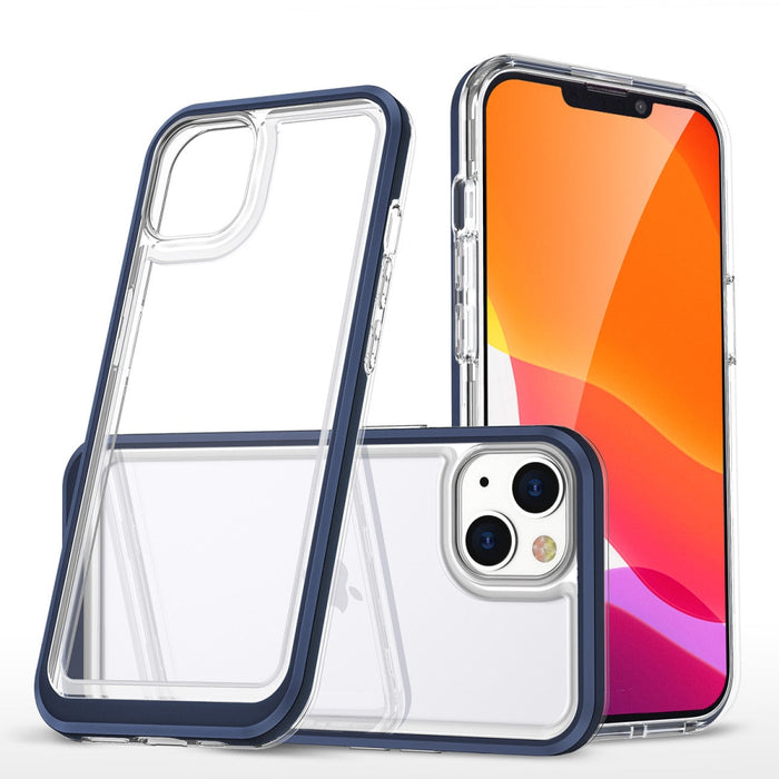 Кейс HQWear Clear 3in1 за iPhone 14 със синя рамка прозрачен