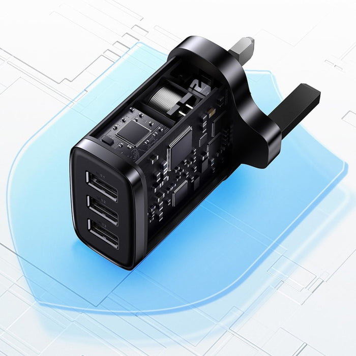 Зарядно устройство Baseus 3x USB 17W UK plug Бял