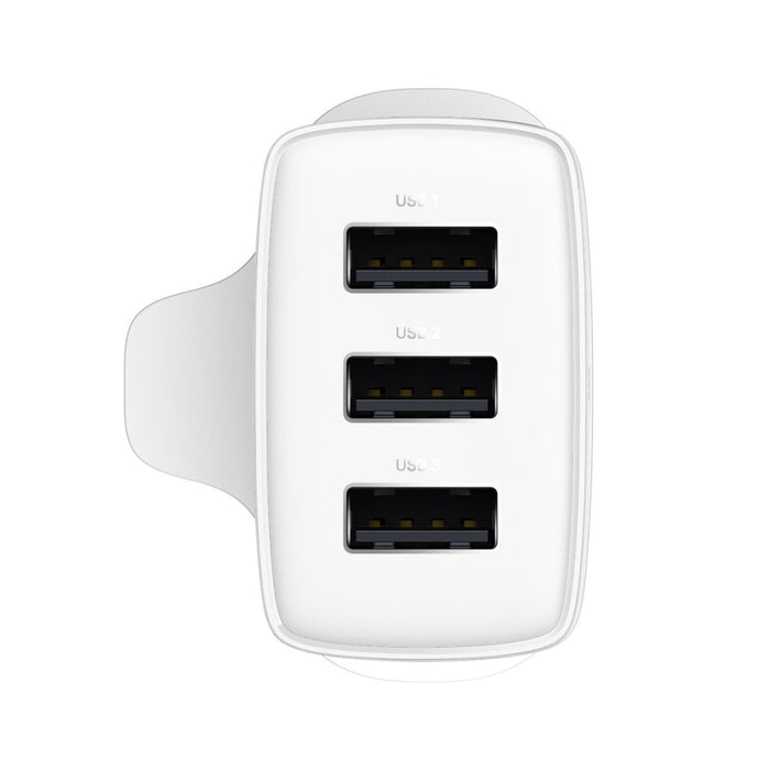 Зарядно устройство Baseus 3x USB 17W UK plug Бял