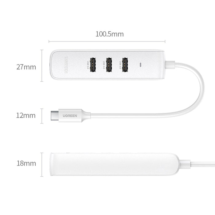 Ugreen HUB 4in1 USB Type C - 3x A 3.1 Gen 1 RJ45 PD бял